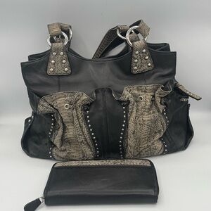 CHI by Falchi Snakeskin Lambskin Satchel Hobo Shoulder Bag with Matching Wallet